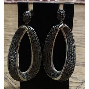 VTG SIGNED DESIGNER MODERNIST TEXTURED SILVER TEARDROP STATEMENT EARRINGS BR SUN